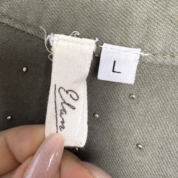 Olive Green Jacket Womens Large Silver Studded Bling Cotton Coat - Picture 3 of 8